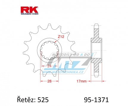 Koleko etzov (pastorek) 1371-15zub RK - Honda CB600F Hornet + CB600S F2 Hornet + CBF600 + CBR600F