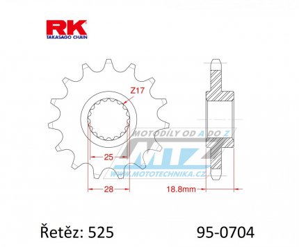 Koleko etzov (pastorek) 0704-15zub RK - Aprilia 1000 + 1100 + BMW F650GS+ F700GS + F800GS + F850GS + F900R + Husqvarna 900