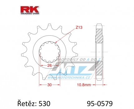 Koleko etzov (pastorek) 0579-17zub RK - Yamaha FJ1100+FJ1200 + FZS1000 Fazer+FZ1N+FZ1 Fazer + MT-01+XJR1200+XJR1300 + YZF-R1 + RD500+RZ500+RZV500R