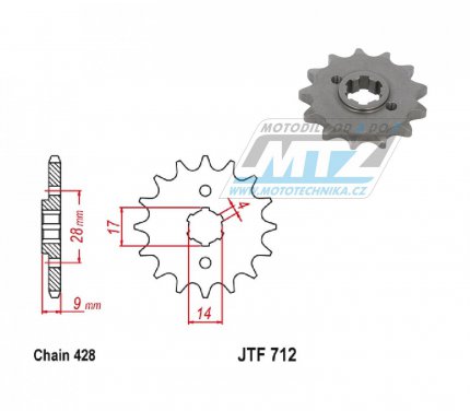 Koleko etzov (pastorek) 0712-13zub JT Sprocket - Aprilia 125 RS4 + 125SX+125RX+125Tuono + Derbi 125 DRD + Malaguti 125 RST+125 Monte Pro + Mondial 125 HPS+125i Enduro SMX CBS