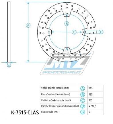 Kotou brzdov (255/105/4D) kulat desing - Triumph Tiger800+Tiger850+BonnevilleT100 + Street Cup900+Scrambler900+Street Twin900 + SpeedTriple1050+Sprint1050GT + Tiger Sport1050+Bobber1200+Bonneville T120+ScramblerXC1200+ScramblerXE1200+Thru