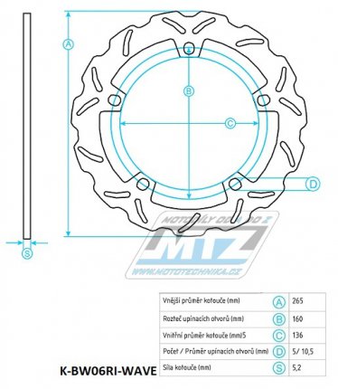 Kotou brzdov nerezov (265/136/5D) - BMW F650+F700+F800 + K1200R+K1200S+K1300R+K1300S + R1200R+R1200S+R1200GS+R1200GS Adventure+R1200 HP2+R1200 Nine+S1000XR + Husqvarna Nuda 900+Nuda 900R