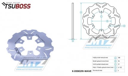 Kotou brzdov (180/57/6D) - zubat design WAVE - Aprilia RS50 / 07-08 + Derbi GPR50 / 04-11+GPR50 NUDE / 05-09 +DRD80 COPA  / 06+GPR80 Cup / 05-08+GPR125R 4T / 06  08+GPR125Nude / 05-09+GPR125R + Gilera Scuadra Corse + MEGELLI 125