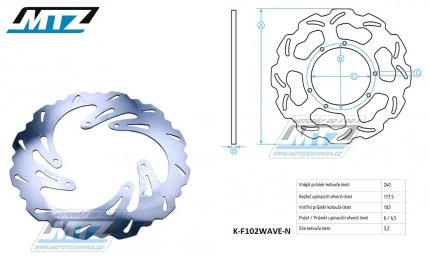 Kotou brzdov MTZ nerezov - zubat desing Wave - Honda CR125+CR250+CR500 + CRF250R+CRF250RX+CRF250X+CRF450R+CRF450RX+CRF450X