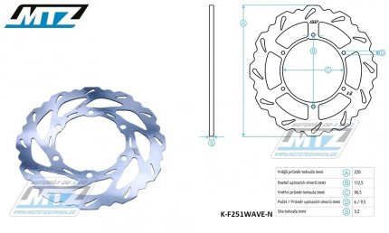 Kotou brzdov MTZ nerezov - zubat desing Wave - Kawasaki KX85 / 01-24 + KX100 / 01-21 + KX112 / 22-24