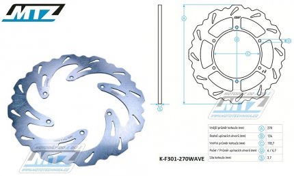 Kotou brzdov MTZ - zubat desing Wave (vnj prmr 270mm) - Yamaha YZ125 / 17-23 + YZ250 / 17-23 + YZ250X / 17-23 + YZF250 / 16-23 + YZF250X / 17-23 + YZF450 / 16-23 + YZF450X / 16-23 + WRF250 / 17-21 + WRF450 / 16-20