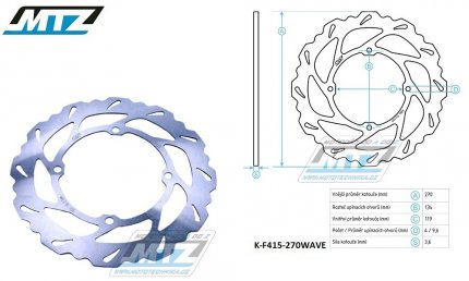 Kotou brzdov MTZ nerezov - zubat desing Wave (vnj prmr 270mm) - Suzuki RMZ250 / 19-24 + RMZ450 / 18-24