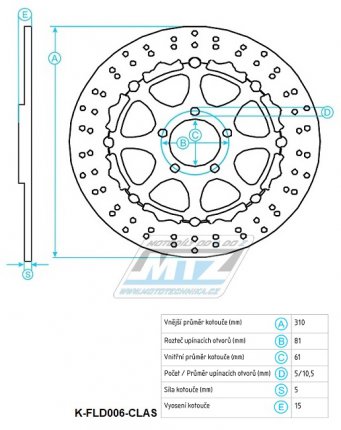 Kotou brzdov plovovouc (310/61/5D) - kulat design - Kawaski ZXR400 / 91-03+ZX7R Nijna / 89-95+ZXR750R / 89-92+ZXR750 / 89-95+ZX9R Ninja / 00-01+Zephyr1100 / 93-98+ZRX1100 / 97-00+ZZR1100 / 90-92+ZRX1200 / 01-06+ZRX1200R+ZRX1200S / 01-06