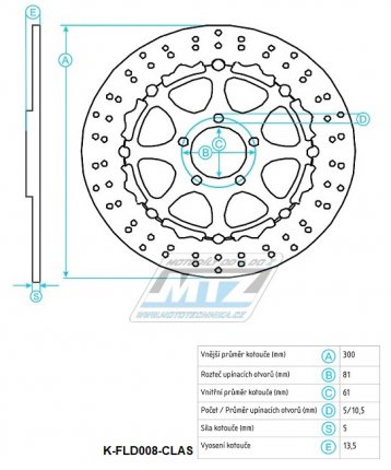 Kotou brzdov plovovouc (300/61/5D) - Kawaski ZZR250+ZXR400+ZR550 Zephyr+ZL600 Eliminator + ZX6R+ZZR600+Z750+ZR750Zephyr+ZR7 +W800 + GPZ900R+GTR1000+Z1000+GPZ1100+ZX12R Ninja