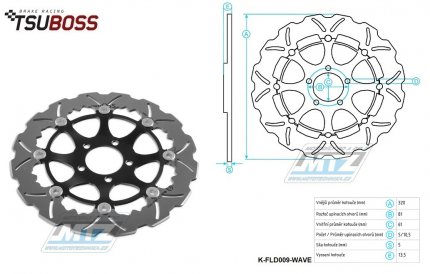 Kotou brzdov plovovouc (320/61/5D) - zubat design - Kawasaki ZXR750 / 93-95+ZX7R Ninja / 96-03+ZX7RR Ninja / 96-03+ZX9R Ninja / 94-97+ZX9R Ninja / 02-03+ZZR1100 / 93-99+ZX12RNinja1200 / 00-03+ZZR1200 / 02-05+VN1500 / 02-03+VN1600 / 04-07