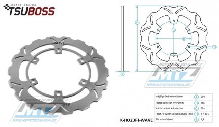 Kotou brzdov (296/144/6D) - zubat desing WAVE - Honda CB500R+CBF500 + CB750F Seven Fifty / 92-03 + CBF600N+CBF600S + CBR1000F / 87-00 + NT650+NT700+ ST1100+VFR750F + VT750C Shadow+VT750DC Black Widow + Cagiva 500+600+900 Canyon+900 Grand