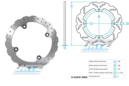 Kotou brzdov (256/144/4D) zubat desing WAVE - Honda NX650 Dominator / 88-00 + XL650V Transalp / 00-07+XL700V Transalp + XR650L+CB450S