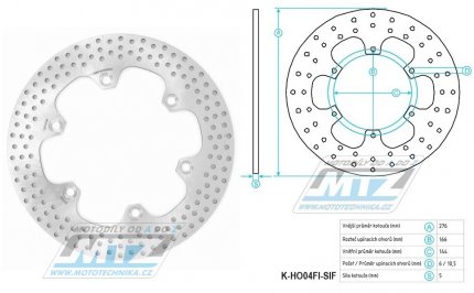 Kotou brzdov (276/144/6D) - Honda XL600V Transalp / 87-96+FX650 Vigor / 99-00+SLR650 / 97-98+XBR500 / 85-89 + XLV750R / 83-85