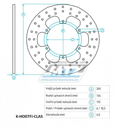 Kotou brzdov (240/115/6D) - Honda CA125 Rebel / 95-00+CB125F / 15-17+CBF125 / 09-12+VT125C Shadow / 99-08+CBX250 / 84-98+CMX250C Rebel / 96-00