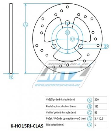 Kotou brzdov (220/88/3D) - Honda VT25 / 88-90+CBR250 / 88-89+CBR400F / 84-87+CBR400R / 86-89+CBR500F / 87-90+CBR600F / 87-90+NS250+NSR250 / 86-97+NS400+NSR400+VFR400