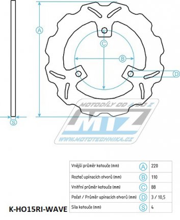 Kotou brzdov (220/88/3D) - Honda VT25 / 88-90+CBR250 / 88-89+CBR400F / 84-87+CBR400R / 86-89+CBR500F / 87-90+CBR600F / 87-90+NS250+NSR250 / 86-97+NS400+NSR400+VFR400