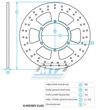 Kotou brzdov (318/144/6D) - Honda VF250 Twin Magna / 97+NT650 Hawk / 88-90 + NTV650 Revere / 89-98+VF750C Magna / 94-03 + VT750 Shadow / 94-07+ST1100 / 96-01+VT1100 Shadow / 92-98