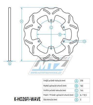 Kotou brzdov (318/144/6D) - Honda VF250 Twin Magna / 97+NT650 Hawk / 88-90 + NTV650 Revere / 89-98+VF750C Magna / 94-03 + VT750 Shadow / 94-07+ST1100 / 96-01+VT1100 Shadow / 92-98