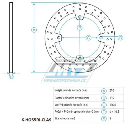 Kotou brzdov (240/117/4D) - Honda CBF500 / 04-08+CB600F Hornet / 07-13+CBF600 / 04-07+CBF600N / 03-07CBF600S ABS / 03-07+CBF600S ABS / 03-07+CBR600F / 11-13+X-ADV750 / 17-19+CBF1000 / 06-11