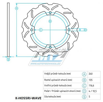 Kotou brzdov (240/117/4D) - Honda CBF500 / 04-08+CB600F Hornet / 07-13+CBF600 / 04-07+CBF600N / 03-07CBF600S ABS / 03-07+CBF600S ABS / 03-07+CBR600F / 11-13+X-ADV750 / 17-19+CBF1000 / 06-11