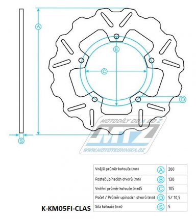 Kotou brzdov nerezov (260/105/5D) - Kymco Xciting250 / 04-08+Xciting300 / 09-11+Xciting500 / 04-09+Xciting500R / 07-11