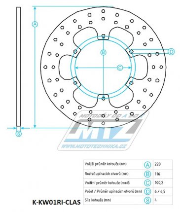 Kotou brzdov (220/100/6D) - Kawasaki KX125 / 89-02+KX250 / 89-02+KX500 / 89-04 + KDX200 / 04-06+KDX220 / 03-05+KLX300R / 97-07+KLX650R / 93-03