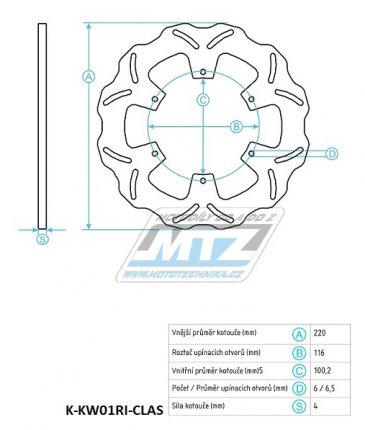 Kotou brzdov (220/100/6D) - Kawasaki KX125 / 89-02+KX250 / 89-02+KX500 / 89-04 + KDX200 / 04-06+KDX220 / 03-05+KLX300R / 97-07+KLX650R / 93-03