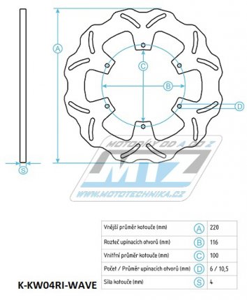 Kotou brzdov (220/100/6D) - Kawasaki KDX125 / 90-99+KDX220 / 94-96+KDX250 / 91-93