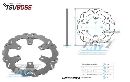 Kotou brzdov (280/130/6D) - Kawasaki Eliminator 400 / 88-89+ER5 / 96-06+GPZ500S / 87-88+Eliminator 600 / 86-94+Z750Turbo / 84-86+Eliminator 900 / 85-87+GPZ900R / 84-89+Eliminator 1000 / 86-90+GPX1000R / 86-89+GTR1000 / 94-06