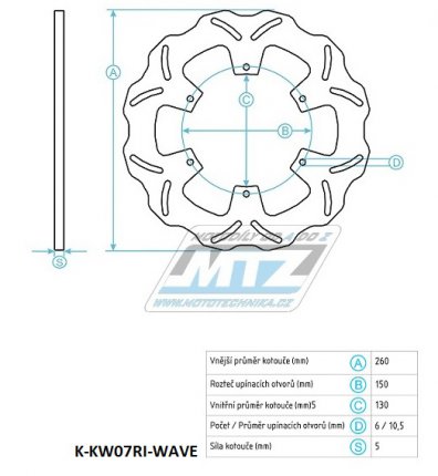 Kotou brzdov (260/130/6D) - Kawasaki EL250 Eliminator /  87-96+EL250F / 96-03+ZX400 / 85-87+GPZ400 Uni trak / 85 +GPZ750 / 83-85+GPZ1000 / 86-89