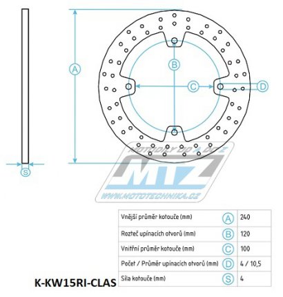 Kotou brzdov (240/100/4D) - Kawasaki ZXR400 / 91-02+Zephyr550 / 93-01+ZZR600 / 93-06+GPX750R / 86-90+ZR7 / 99-03+ZR7S / 01-03