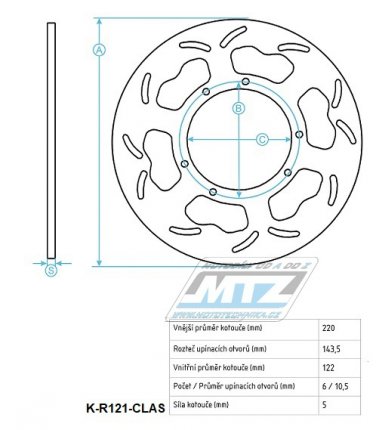 Kotou brzdov (220/122/6D) kulat desing - Honda CR125 / 85-88 + CR250 / 85-88 + CR500 / 86-88 + XR250R