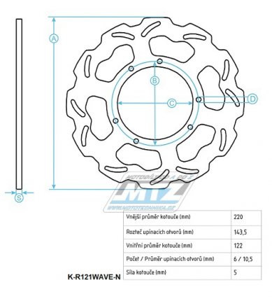 Kotou brzdov (220/122/6D) zubat desing "Wave" - Honda CR125 / 85-88 + CR250 / 85-88 + CR500 / 86-88 + XR250R