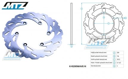 Kotou brzdov MTZ nerezov - zubat desing Wave - Kawasaki KX125 / 89-02 + KX250 / 87-02 + KX500 / 89-04 + KDX200 / 89-94 + KLX300 / 97- 07