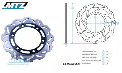 Kotou brzdov MTZ nerezov - zubat desing Wave - Husqvarna CR125 / 92-99+CR250 / 92-99 + TC410 / 99+TC610 / 99 + TE410 / 93-00+TE410E / 98-01 + TE610E / 98-99+TE610 / 92-99 + WR125 / 92-99+WRE125 / 95-99 + WR250 / 92-99+WR360 / 92-99