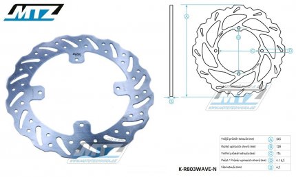 Kotou brzdov MTZ nerezov - zubat desing Wave - TM EN125+MX125+EN144+MX144+EN250+MX250+EN300+MX300 + EN250F+MX250F+EN450F+MX450F+SMX450+EN530F+MX530F + SMR530+SMX530