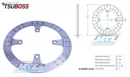 Kotou brzdov nerezov (280/121/4D) - Suzuki DR650S+DR650RS+DR650RSU / 90-91 + DR750 Big / 88-89 + DR800 Big / 90