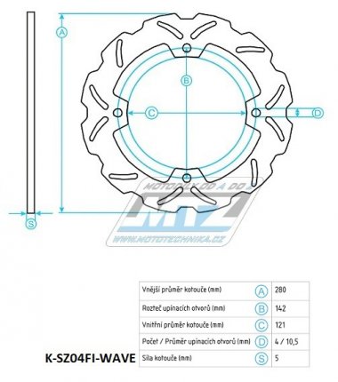 Kotou brzdov (280/121/4D) - Suzuki DR650S+DR650RS+DR650RSU / 90-91 + DR750 Big / 88-89 + DR800 Big / 90