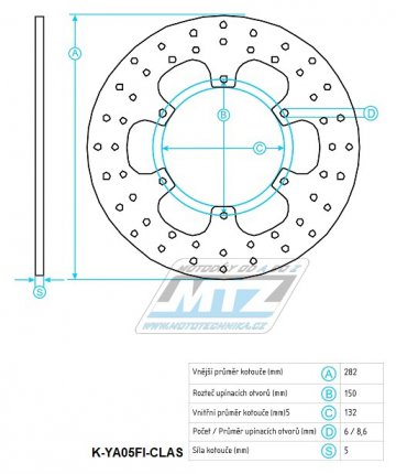 Kotou brzdov nerezov (282/132/6D) - Yamaha TZR+XV+XVS + GTS+FJ+VMX+FJR+XVZ + MZ650 Baghira / 97-06 + Royal Enfield Bullet 500+Clubman 500+Trails 500+Woodsman 500