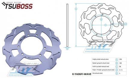 Kotou brzdov (230/86/6D) - Yamaha DT125LC / 82-87+DT125R / 88-06+DTZ125 Tenere / 89-94+WR125 / 90-92 + YZ125+YZ250 / 86-89 + YZ360 / 89-93+WR500 / 92-93 + TT350 / 86-99 + TT600R / 84-92 + TM GS125 / 90-92