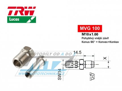 Koncovka brzdov hadice TRW VarioFlex MVG100 (rouben vnj zvit M10x1 pohybliv) - materil nerez