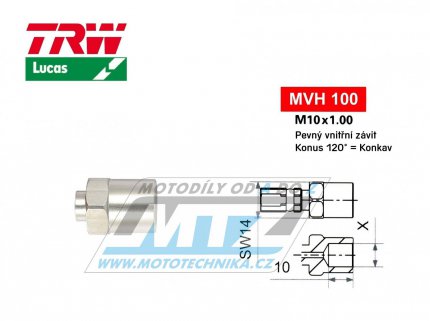 Koncovka brzdov hadice TRW VarioFlex MVH100 (rouben vnitn zvit M10x1 pevn) - barva Alu stbrn