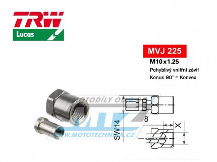 Koncovka brzdov hadice TRW VarioFlex MVJ225 (rouben vnitn zvit M10x1,25 pohybliv) - barva titan