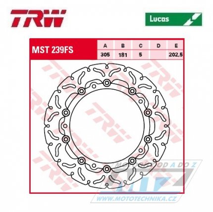 Kotou brzdov TRW MST239FS (305/181/5D) - BMW F750GS+F850GS+R850 + R1100+R1100RT + R1150GS+K1200+R1200+HP2 + R1250GS+R1250R+R1250RS+R1250RT