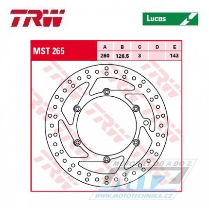 Kotou brzdov TRW MST265 (260/126,5/6D) - KTM SX+SXF+EXC+EXCF+EXCR+GS+MXC+LC4+SC+SMR+SXS+SXC+XC+XCF+XCW + Husaberg FE+FS+FX+FC+TE + Husqvarna FC+FE+TC+TE