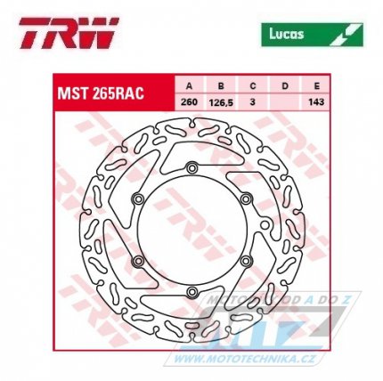 Kotou brzdov TRW MST265RAC (260/126,5/6D) - KTM SX+SXF+EXC+EXCF+EXCR+GS+MXC+LC4+SC+SMR+SXS+SXC+XC+XCF+XCW + Husaberg FE+FS+FX+FC+TE + Husqvarna FC+FE+TC+TE