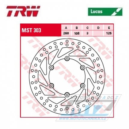 Kotou brzdov TRW MST303 (260/108/6D) - Gas-Gas EC250+EC300 / 97-20 + EC125+EC200+MC125+MC250 + ECF250+ECF300+ECF450