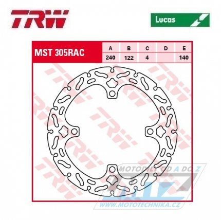 Kotou brzdov TRW MST305RAC (240/122/4D) - Suzuki RMZ250 / 07-24 + RMZ450 / 05-24 + RMX450Z / 10-19 + Honda CR125 / 98-01+CR250 / 97-01