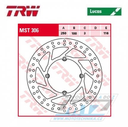 Kotou brzdov TRW MST306 (250/100/4D) - Kawasaki KDX200+KDX250+KLX250R+KLX300 + KX125 / 89-02 + KX250 / 87-02 + KX500 / 87-04