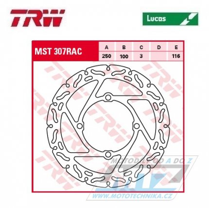 Kotou brzdov TRW MST307RAC (250/100/4D) - Kawasaki KX125 / 03-05+KX250 / 03-05+KXF250 / 04-05+KDX125 / 90-99+KDX200 / 95-06+KDX220R / 97-05+KLX250 / 06-10 + Suzuki RMZ250 / 04-06